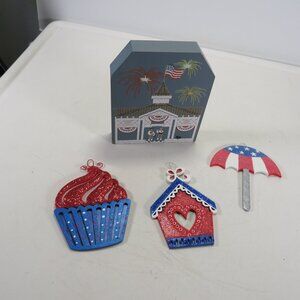 Patriotic Decor Red White Blue Wood shelf sitter & wood laser cut hangings